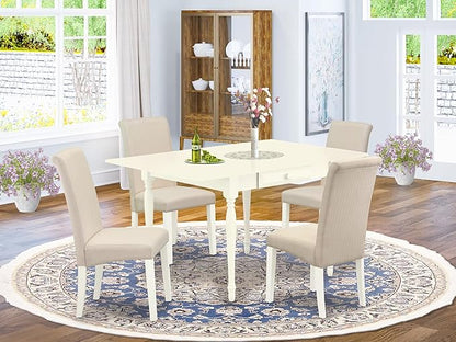 East West Furniture MZBA5-LWH-01 5 Piece Dinette Set Includes a Rectangle Dining Room Table with Dropleaf and 4 Cream Linen Fabric Upholstered Parson Chairs, 36x54 Inch, Linen White
