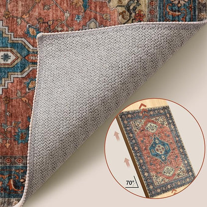 Tangsoo Washable Entryway Rugs 2x3 Vintage Non Slip Small Area Rug, Indoor Front Door Rug, Print Distressed Door Mat Indoor Entrance Soft Low Pile Throw Rug for Entry Kitchen BedroomTerracotta