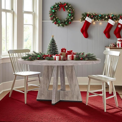 47" Round Dining Table for 4-6, Modern Dinner Table Farmhouse Round Small Kitchen Tables with Wooden Cross Base for Dining Room, Kitchen, Living Room, Gray