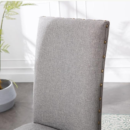 Parsons Kitchen Dining Chair Set Room Modern Upholstered Stylish Fabric High Back with Bronze Nailhead Trim