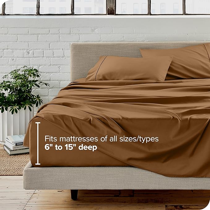 Bare Home Twin Sheet Set - 1800 Ultra-Soft Microfiber Bed Sheets - Double Brushed - Deep Pockets - Easy Fit - Extra Soft - 3 Piece Set - Bedding Sheets & Pillowcases (Twin, Caramel)