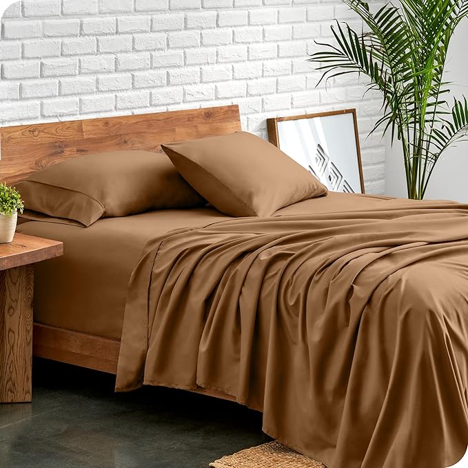 Bare Home Full Sheet Set - Luxury 1800 Ultra-Soft Microfiber Full Bed Sheets - Double Brushed - Deep Pockets - Easy Fit - 4 Piece Set - Bedding Sheets & Pillowcases (Full, Caramel)