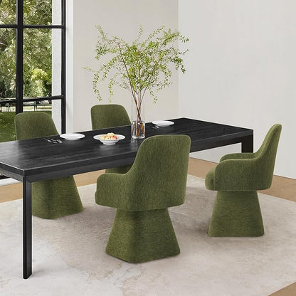 Swivel Dining Chairs Set of 4, Mid Century Modern Chairs Fabric Upholstered Armchair with Armrest & Ergonomic Backrest for Dining Room, Kitchen, Bedroom, Living Room, Green, 4 Boxs