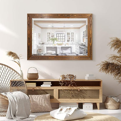 Maple Rustic Mirror Rectangular Barnwood Framed Wall Mirror for Home Decor, Vertical or Horizontal Hanging, 41x29