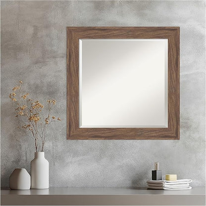Amanti Art Brown Wall Mirror 25x25 Pia Medium Brown Square Bathroom Mirror for Wall Decor Living Room, Medium Casual Frame, Hangs Horizonally and Vertically, Bathroom Decor, Beveled Edge