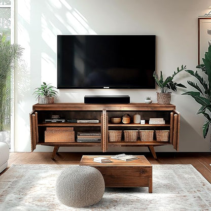 Acacia Harmony TV Stand for TVs up to 75+ Inch Entertainment Center with Storage Shelves and Cable Management, Modern Farmhouse TV Media Console Table Wood TV Stands for Living Room Bedroom, Walnut