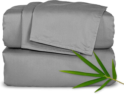Full Sheets by Pure Bamboo, Genuine 100% Organic Viscose Derived from Bamboo Bed Sheet Set, Luxuriously Soft & Cooling, Double Stitching, Lifetime Quality Promise (Full, Stone Grey)