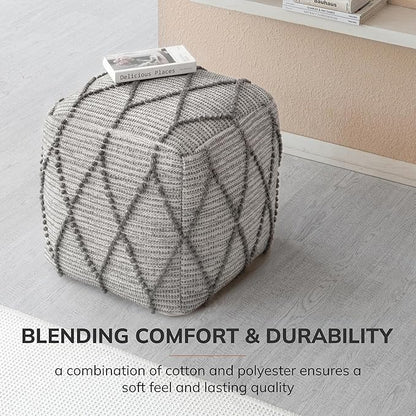 Anji Mountain 100% Handmade & Handcrafted Comfortable Home Décor Pouf Ottoman Footrest for Living Room, Bedroom, Nursery, Kidsroom, Patio Furniture - (19" x 19" x 17"- Warm Gray)
