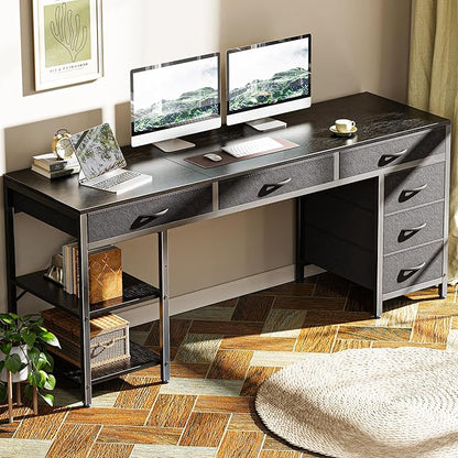 Huuger Computer Desk with 6 Drawers, 63 Inch Office Desk with Shelves, Reversible Gaming Desk, Corner Desk with Storage, for Home Office, Study, Living Room, Black