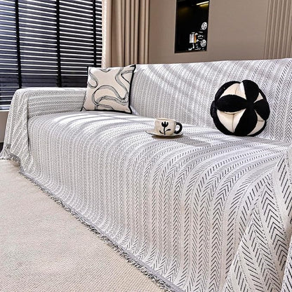 Nobildonna Sofa Cover Washable Soft Thicken Chenille Couch Cover with Tassel,Waterproof Sofa Slipcovers for 2 Cushion Couch,Loveseat,Futon Couch Furniture Protector Pet-Friendly,Beige 71"x102"
