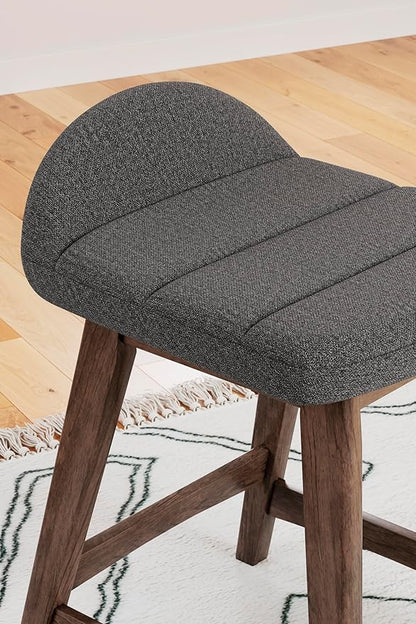 Signature Design by Ashley Lyncott Contemporary 28.5" Counter Height Upholstered Bar Stool with Foam Cushion, 2 Count, Charcoal & Brown