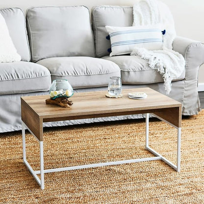 Household Essentials Wrap Rectangular Coffee Table Coastal Oak Rustic Wood Grain and White Metal