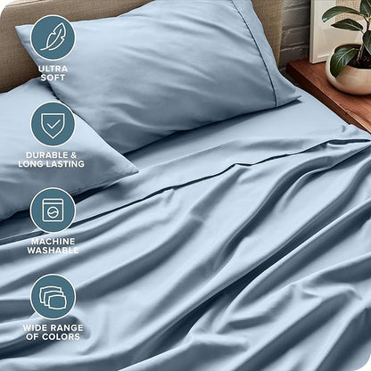 Bare Home Full Sheet Set - Luxury 1800 Ultra-Soft Microfiber Full Bed Sheets - Double Brushed - Deep Pockets - Easy Fit - 4 Piece Set - Bedding Sheets & Pillowcases (Full, Dusty Blue)