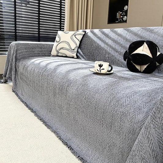Nobildonna Sofa Cover Washable Soft Thicken Chenille Couch Cover with Tassel,Waterproof Sofa Slipcovers for 2 Cushion Couch,Loveseat,Futon Couch Furniture Protector Pet-Friendly,Dark Gray 71"x102"