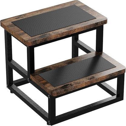 Step Stool, Multi Purpose Step Stools for Kids Adults, Round Corner Bed Step Stools for High Beds, Dog Steps Portable Stepping Stool for Bedroom Kitchen, Load 500 LB, Rustic