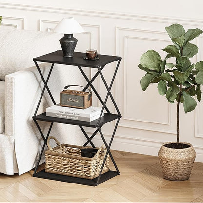 3-Tier End Table Set of 2 Small Side Table Tall Bedside Night Stand with Storage Sofa Side desks for Living Room Bedroom Office Bathroom Small Space, Black ET-03BK-2