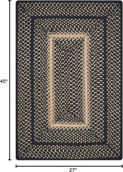 Manchester Black Small Braided Rug, Jute, 27x45 Rectangle - Perfect Country Primitive Decor for Entryway, Bathroom, Everywhere