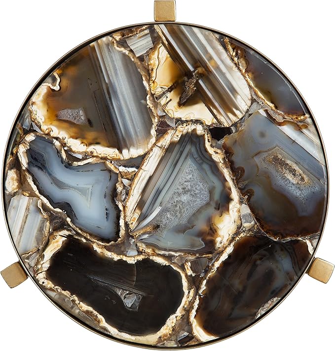 Kate and Laurel Aguilar Glam Drink Table, 8" x 8" x 23", Gold, Transitional Tea Table and Plant Stand with Agate Tabletop
