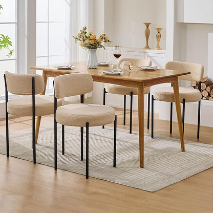 Boucle Dining Chairs, Kitchen Dining Room Chairs Curved Backrest Upholstered Mid Century Modern Dining Chairs (Beige, 2pcs)