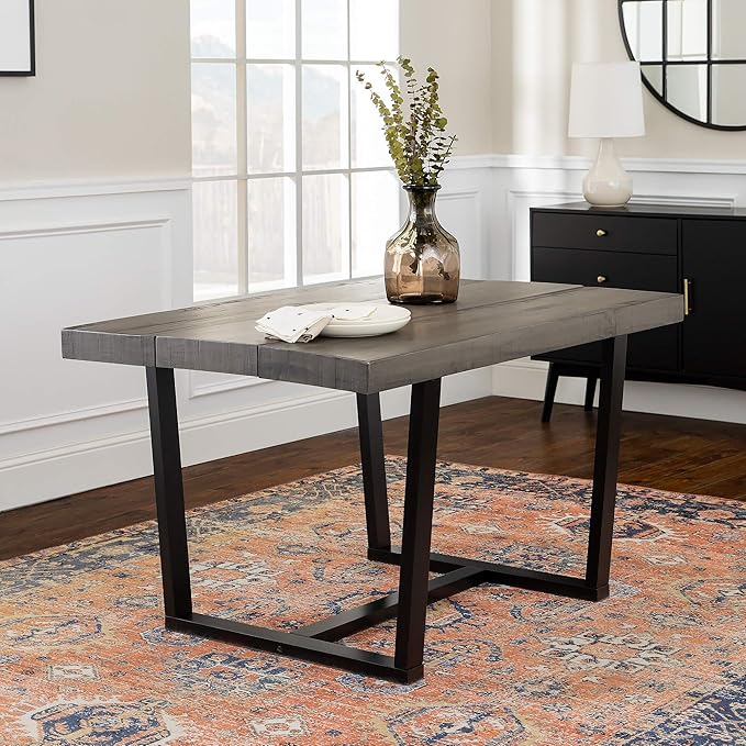 Walker Edison Andre Modern Solid Wood Dining Table, 52 Inch, Grey