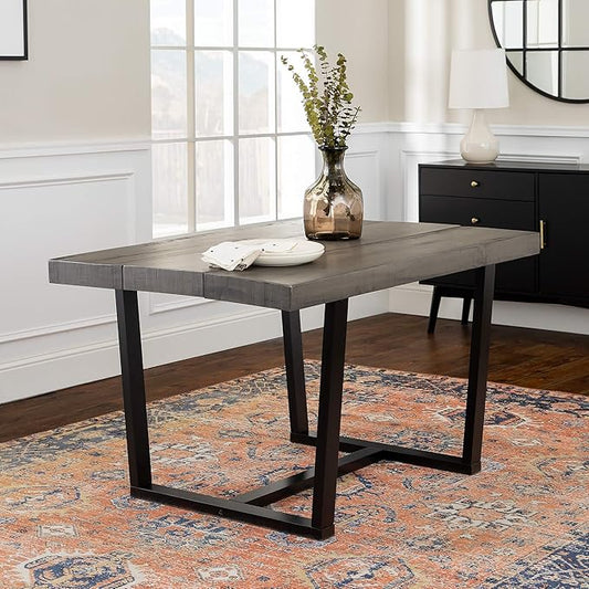 Walker Edison Andre Modern Solid Wood Dining Table, 52 Inch, Grey