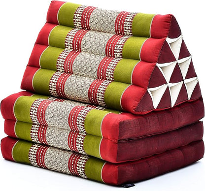 Leewadee - Comfortable Japanese Floor Mattress Used As Thai Floor Bed with Triangle Cushion, Futon Mattress Or Thai Massage Mat, 67 x 21 inches, Green Red