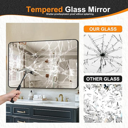 Delma Bathroom Vanity Mirror, Black Framed Bathroom Mirror for Over Sink, High-Definition Bathroom Mirror, Versatile Bathroom Vanity Mirror, Hangs Horizontally or Vertically(55x30, Black)