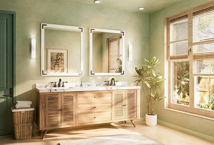TETOTE 30 x 36 White Wooden Mirror for Bathroom Wall/Bedroom/Living Room/Entryway Farmhouse Rustic Bathroom Vanity Mirror Waterproof (Horizontal/Vertical Mounted)