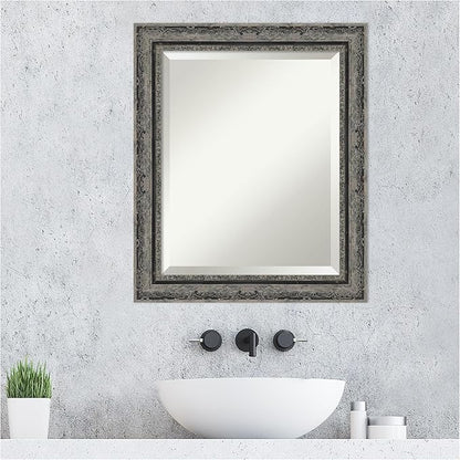 Amanti Art Bathroom Mirror for Over Sink, 25x21 Filigree Matte Black Rectangle Vanity Mirror, Small Traditional Frame, Hangs Horizonally and Vertically, Bathroom Wall Decor, Beveled Edge