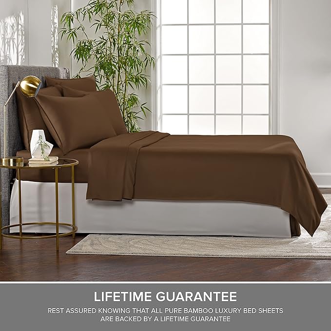 California King Sheets by Pure Bamboo, Genuine 100% Organic Viscose Derived from Bamboo Bed Sheet Set, Soft & Cooling, Double Stitching, Lifetime Quality Promise (California King, Coconut Husk)
