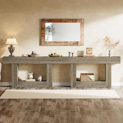 Tribesigns 63" Console Table, Farmhouse 2-Tier Entryway Table with U-Shaped Base, Narrow Long Wood Sofa Table Behind Couch Table for Living Room, Hallway, Foyer, Light Gray