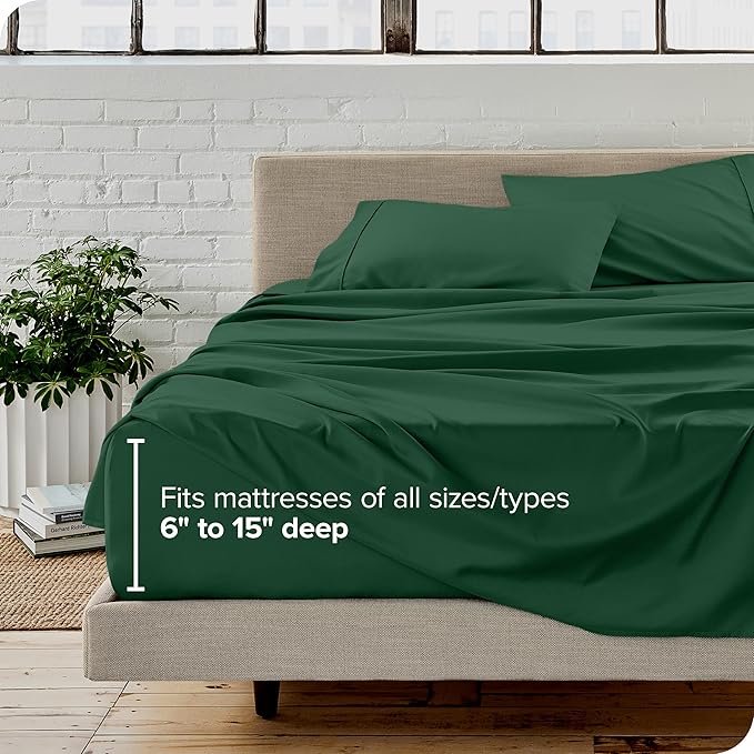 Bare Home Full XL Sheet Set - Luxury 1800 Ultra-Soft Microfiber Full Extra Long Sheets - Double Brushed - Deep Pockets - Easy Fit - 4 Piece Set - Bedding Sheets & Pillowcases (Full XL, Forest Green)