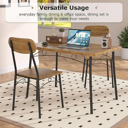 VECELO Kitchen Table Chairs Set for 4, 5 Piece Wood Dining Room Table with 4 Chairs, Perfect for Small Spaces, Compact Kitchen, Breakfast Nook, Brown