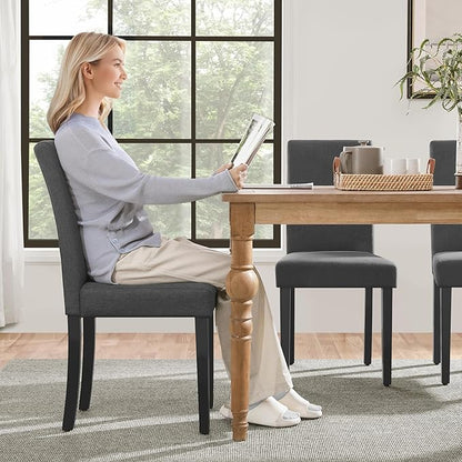 Yaheetech Dining Chairs Set of 2 Fabric Upholstered Parson Kitchen Chairs with Padded Seat and Solid Wood Legs for Dining Room/Restaurant, Dark Gray