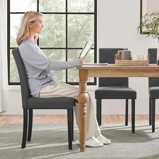 Yaheetech Dining Chairs Set of 2 Fabric Upholstered Parson Kitchen Chairs with Padded Seat and Solid Wood Legs for Dining Room/Restaurant, Dark Gray