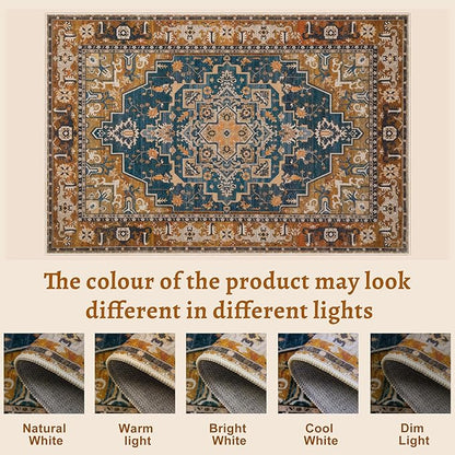 Tangsoo 2x3 Washable Rug for Entryway, Vintage Non Slip Small Area Rug, Indoor Front Door Rug, Print Distressed Door Mat Carpet, Soft Low Pile Rugs for Entrance Kitchen Bedroom Rusty Orange