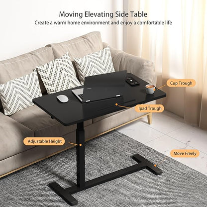 Home Office Desks Height Adjustable with 360° Moveable Hidden Wheels,Multifunctional Pneumatic Laptop Desk Suitable for Sofa、Bedside、Study and Work Use,Black