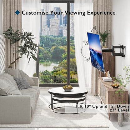 BONTEC Full Motion TV Wall Mount for 23-70 Inch TVs, Articulating Dual Arm Bracket with Tilt Swivel, Fits LED OLED LCD Flat Curved Screens, Max VESA 400x400 mm, Holds 99 lbs, Wall Panel Length 16.1in