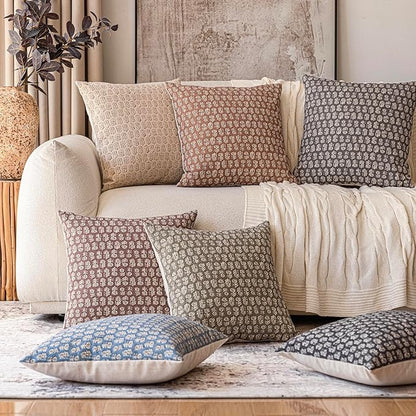 Foindtower Set of 2 Decorative Vintage Floral Print Throw Pillow Covers Neutral Farmhouse Cushion Covers Boho Home Decor for Sofa Couch Chair Bedroom Living Room Outdoor,22×22 Inch,Light Orange Brown