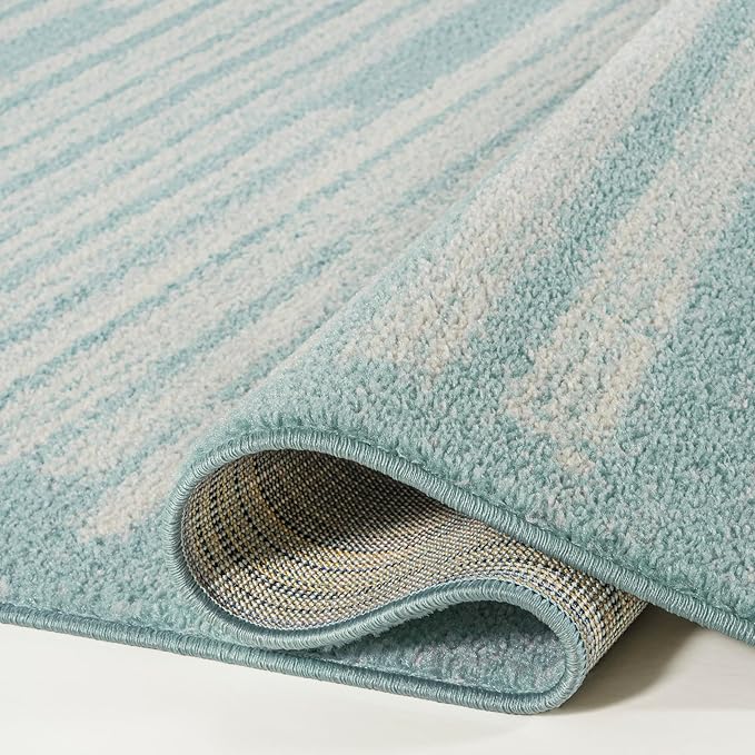 JONATHAN Y Khalil Modern Berber Stripe Turquoise/Cream Indoor Area Rug, 8x10, Contemporary, Bohemian, Easy-Cleaning for Living Room, Bedroom, Kitchen, Pet Friendly, Non-Shedding (MOH207D-8)
