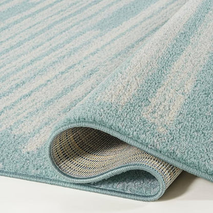 JONATHAN Y Khalil Modern Berber Stripe Turquoise/Cream Indoor Area Rug, 8x10, Contemporary, Bohemian, Easy-Cleaning for Living Room, Bedroom, Kitchen, Pet Friendly, Non-Shedding (MOH207D-8)