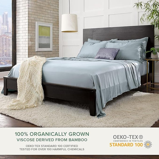 Twin Sheets by Pure Bamboo, Genuine 100% Organic Viscose Derived from Bamboo Bed Sheet Set, Luxuriously Soft & Cooling, Double Stitching, Lifetime Quality Promise (Twin, Sterling Blue)