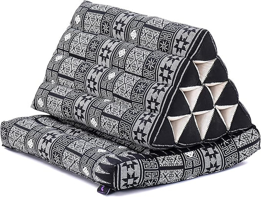 Leewadee 1-Fold Mat with Triangle Cushion – Comfortable TV Pillow, Foldable Mattress with Cushion Made of Kapok, 30 x 20 inches, Black