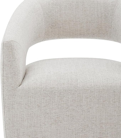 Upholstered Dining Chairs with Casters No Assembly Modern Barrel Armchair with Rollers for Diningroom Bedroom Livingroom Reading Room,Set of 2,White