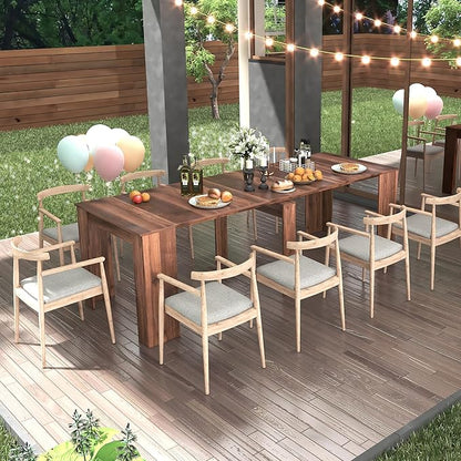 118" Extendable Dining Table for 6-10 Person, Wooden Folding Narrow Dining Room Table, Farmhouse Extendable Console Table for Gatherings, Meeting, Dining Office Areas Walnut
