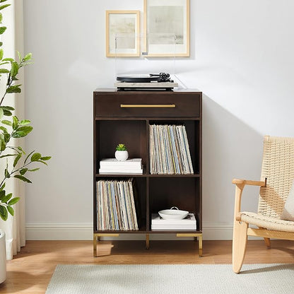 Crosley Furniture Juno Cube Bookcase and Record Player Stand with Storage for Vinyl Records, Dark Brown