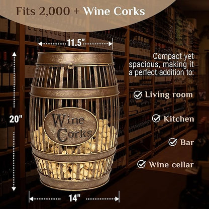 Wine Barrel Table - Cork Catcher Accent Table. Cork Holder Decorative and Storage - 2000 Corks - Regular