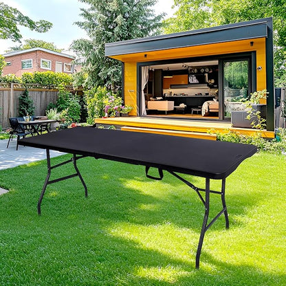 Folding Table 6FT HDPE 6 Foot Foldable Table Portable Banquet Surface Fold-in-Half Desk Utility for Working Meeting Parties, Picnic, Camping, Weddings, Catering, Garden Dining-Black
