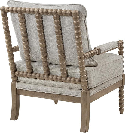 OSP Home Furnishings Fletcher Spindle Accent Chair with Rustic Brown Finish, Fog Beige Upholstery