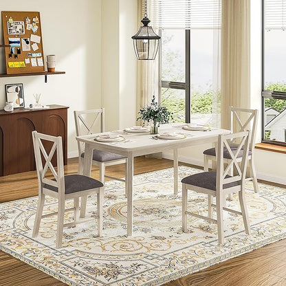 Solid Wood Dining Chairs Set of 4, Farmhouse Chairs with High Cross Back and Upholstered Seat, Easy Assembly for Dining Room, Kitchen, Washed Gray